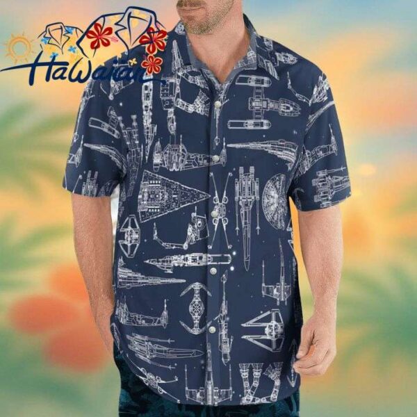 Star Wars Space Ships Motif on Hawaiian Shirt Trendy Aloha 1