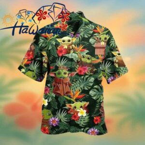 Sw Hawaii Shirt Baby Yoda Grogu Cute Tropical Pattern Green Hawaiian Shirt Aloha Shirt Trendy Aloh 1