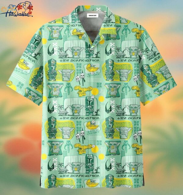 Sw Hawaii Shirt Baby Yoda Mandalorian Tiki Style Green Hawaiian Aloha Shirt Trendy Aloha 1 1