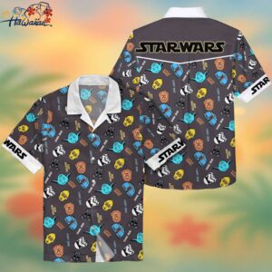 Sw Hawaii Shirt Darth Vader Chewbacca Yoda Heads Pattern Black Hawaiian Aloha Shirt 2022 Trendy Al 1