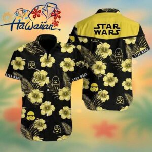 Sw Hawaiian Shirt Darth Vader Chewbacca Stormtrooper Heads Silhouette Pattern Black Yellow Hawaii Al 1