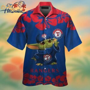 Texas Rangers Baby Yoda Short Sleeve Button Up Tropical Hawaiian Shirt Trendy Aloha 1