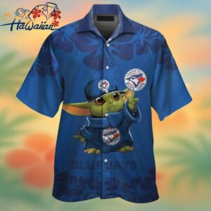 Toronto Blue Jays Baby Yoda Short Sleeve Button Up Tropical Hawaiian Shirt Trendy Aloha 1